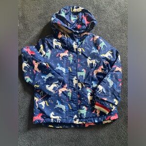 Mini boden blue rainbow unicorn shaggy girls jacket Sherpa lined size 7-8Y